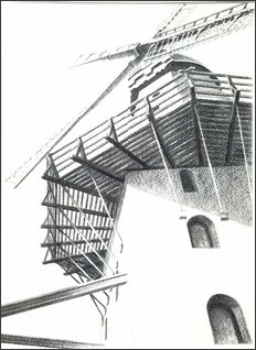 Saw mill Amanda, Kapeln, Denmark, conte drawing