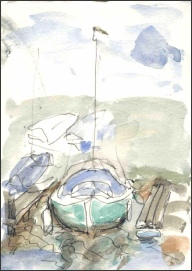 Yacht at Veere, (2), watercolour sketch