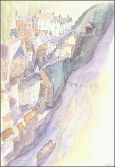 Staithes from the Cowbar, watercolour sketch