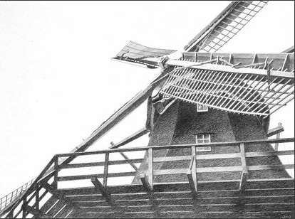 Sloten mill, Amsterdam, conte drawing