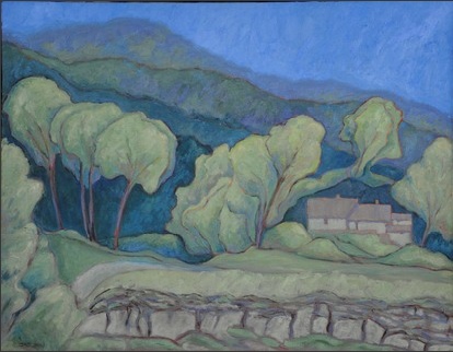 The path to Salavas, Spring in the Ardeche, oil painting