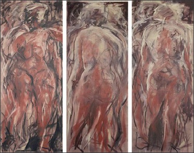 Walking women series 1, lifesize figures, oil on canvas