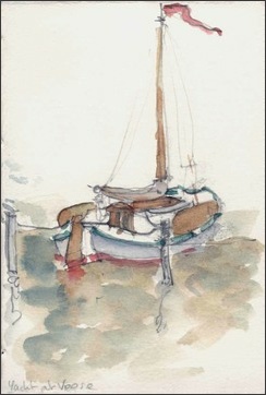 Yachts at Veere, Holland, watercolour sketch