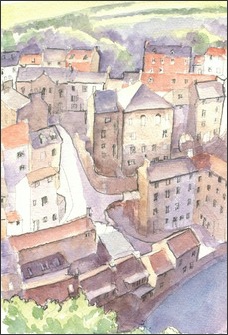 Staithes from the Cowbar, watercolour sketch