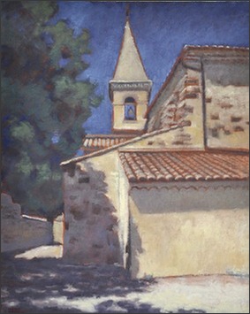 Shade by the church, Nyons, France. oil painting