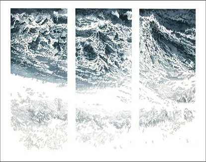 wind against tide (1) - triptych, watercolour