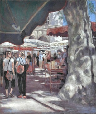 Market day, St Remy de Prevence. Oil painting